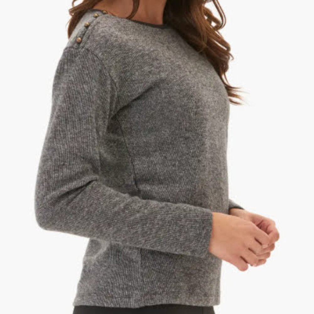 Threads 4 Thought Elissa Ribbed Knit Top Snap Shoulder Gray Long Sleeve S - Picture 2 of 11
